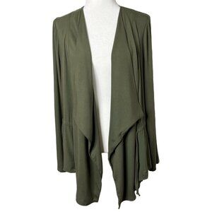 Bleuh Ciel Women's Open Front Cardigan Top M Green Shawl Neck Long Sleeve Wrap